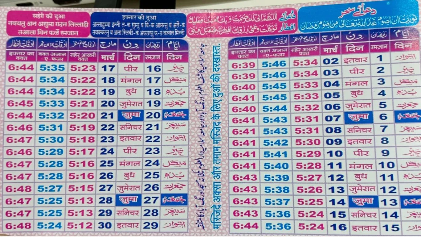 Ramadan 2025 time table Sehri Iftar