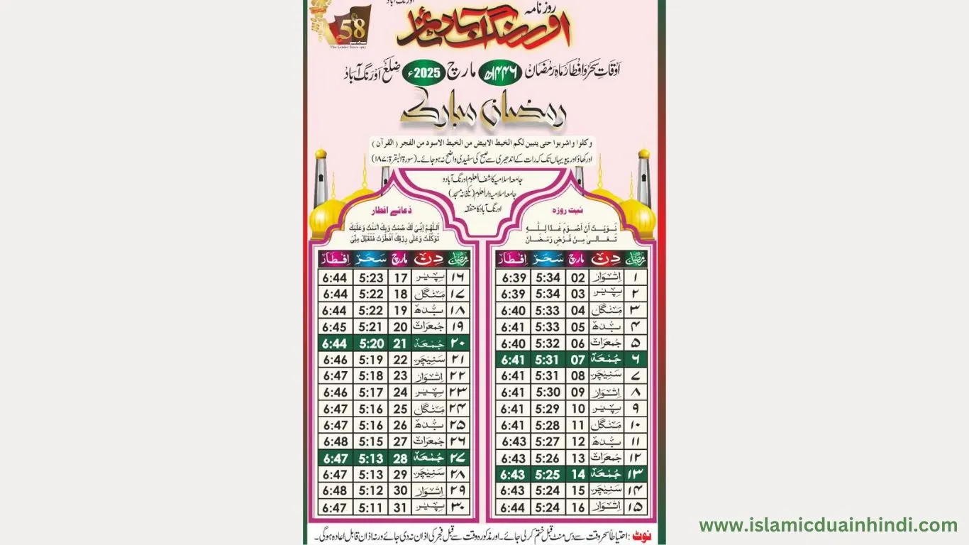 Ramadan 2025 time table